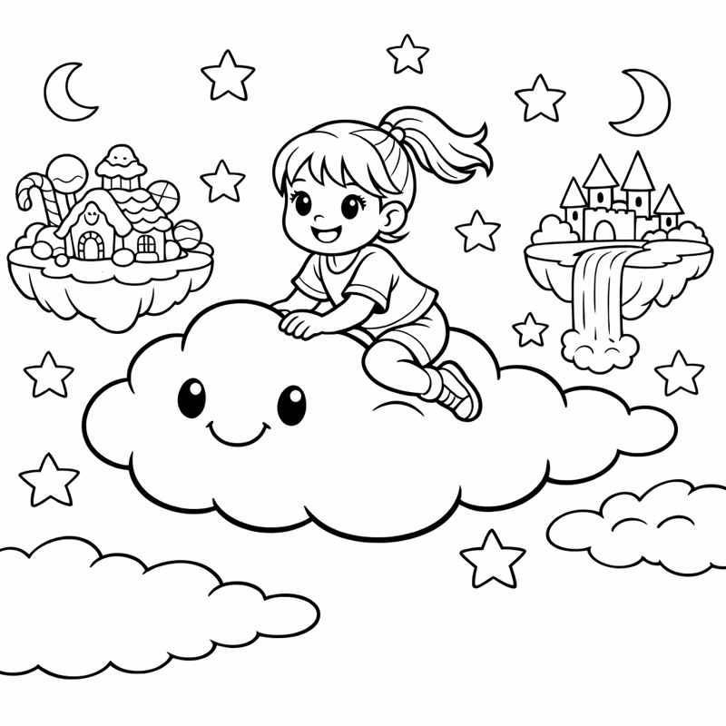 Sample printable colouring page from the Bedtime Dreamland Adventure Pack