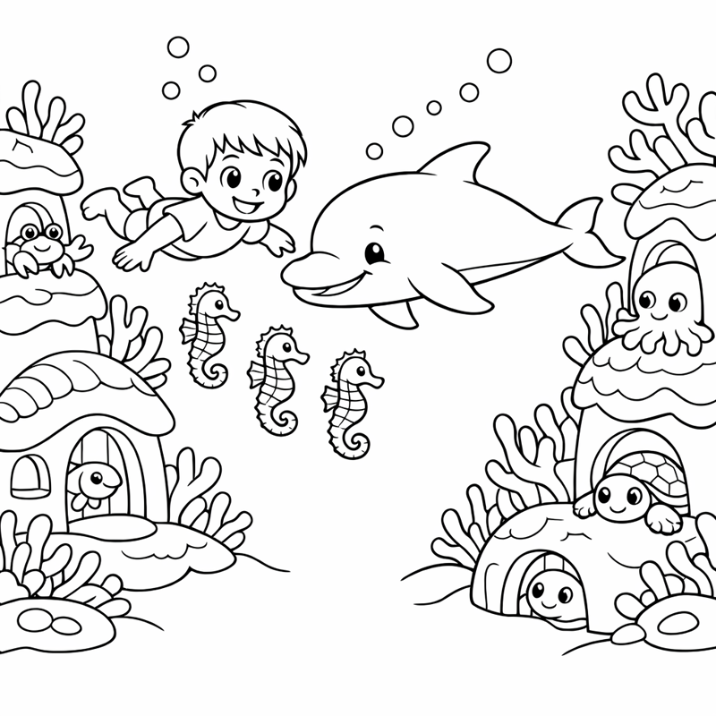 Sample printable colouring page from the Under the Sea Adventure Pack